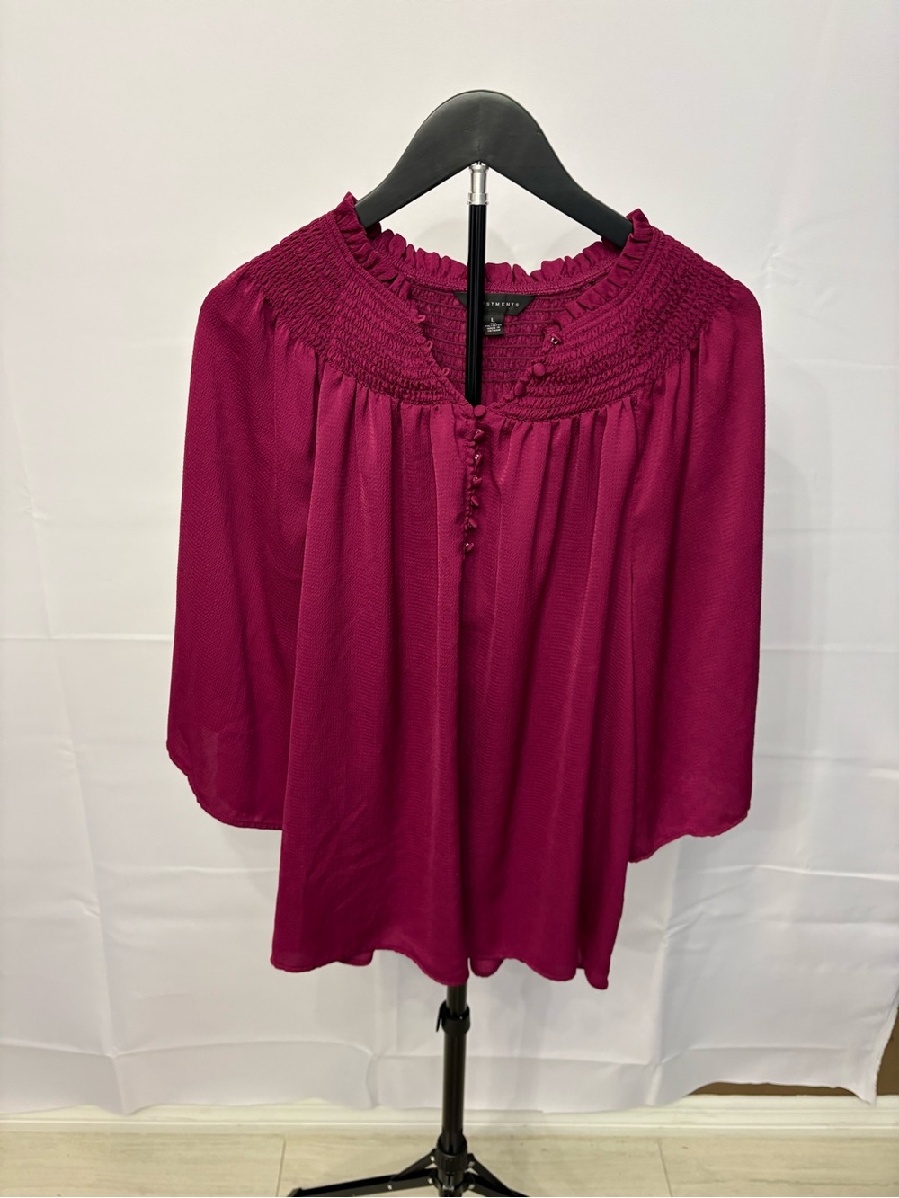 Investments Smocked Neck Blouse in Magenta